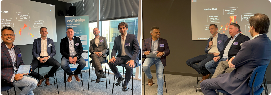 From left: Raj Soni from Meniga, Nicolas Goosse from Belfius, Denver Corrigan from AIB, Duncan Scott from BCG, and José Morgado from Crédito Agrícola